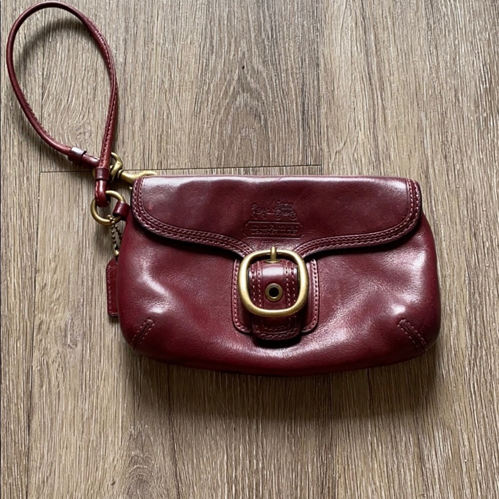 Coach Leather Wristlet in Burgundy